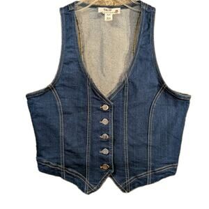 Tulip Creations Denim Tailored Vest Silver Buttons 70s Sz Medium Stretch Retro